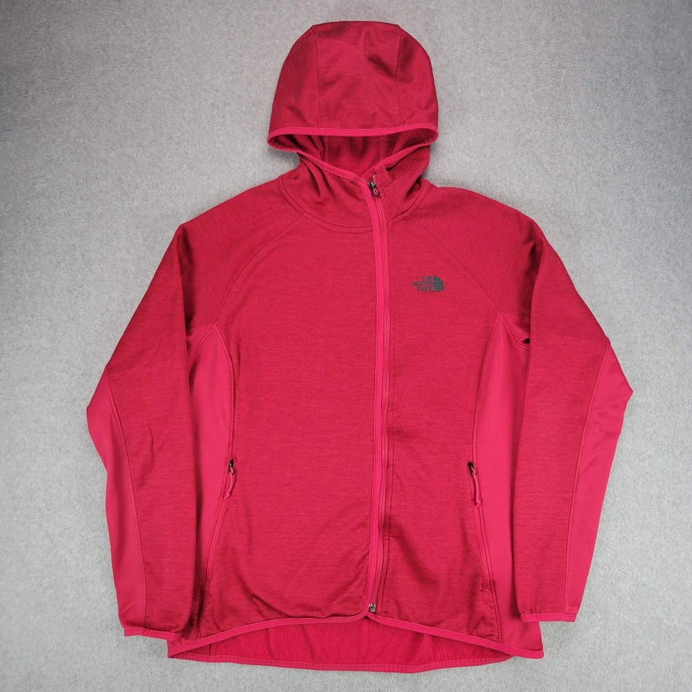 The North Face Full Zip Hoodie Womens XL Pink Textured Grid Fleece Hike